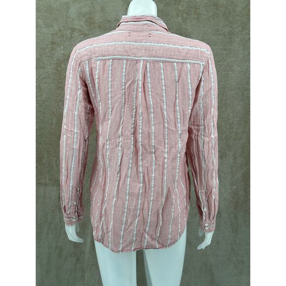 Xirena Top Womens‎ XS Pink Stripe Button Up Sheer Long Sleeves Cotton Oversized - Picture 5 of 8